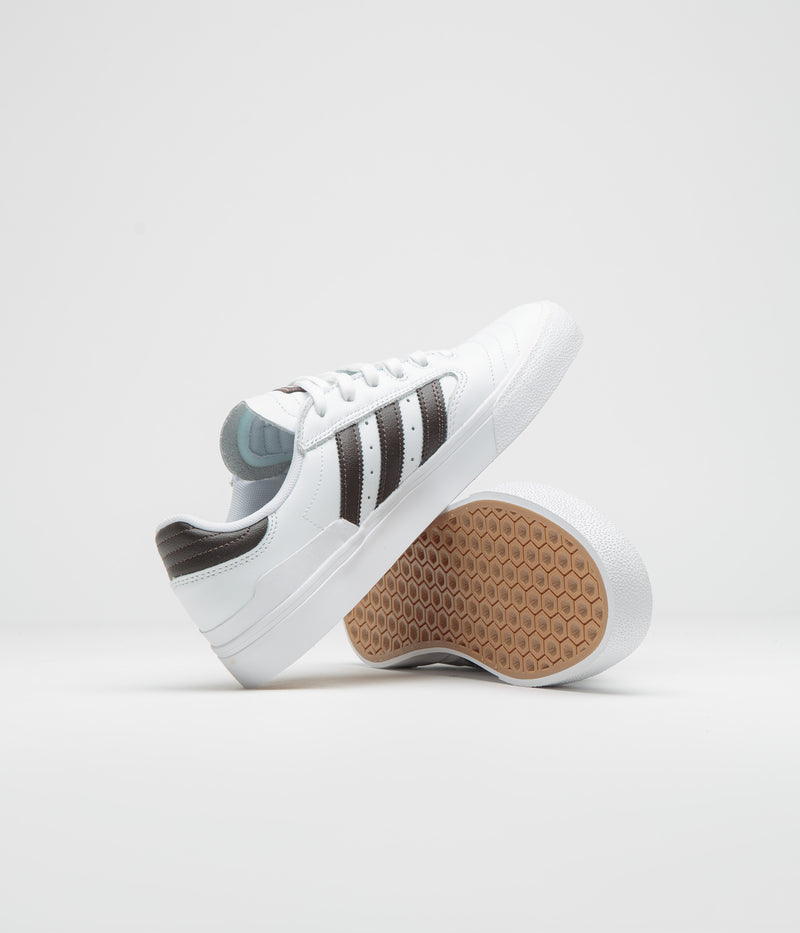 Adidas Busenitz Vulc II Shoes in FTWR White and Aurora Coffee / Gold Metallic