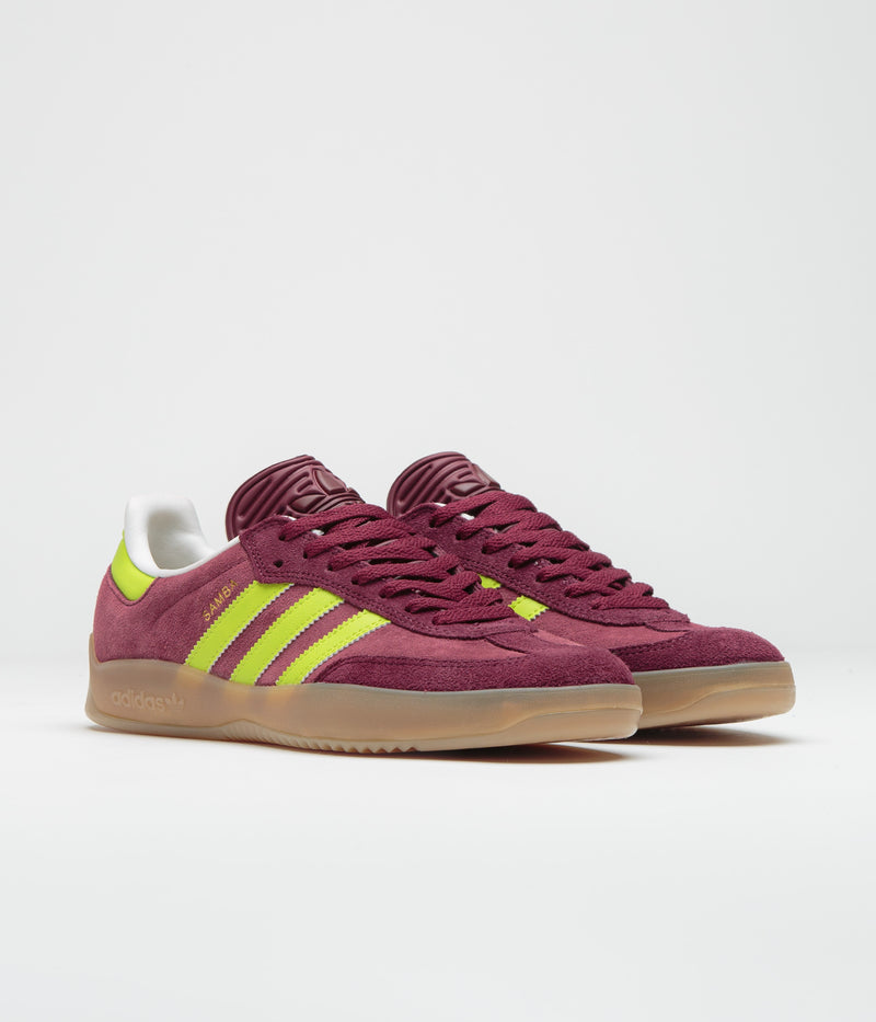 Adidas Puig Samba Shoes in Maroon and Semi Solar Yellow / Shadow Red