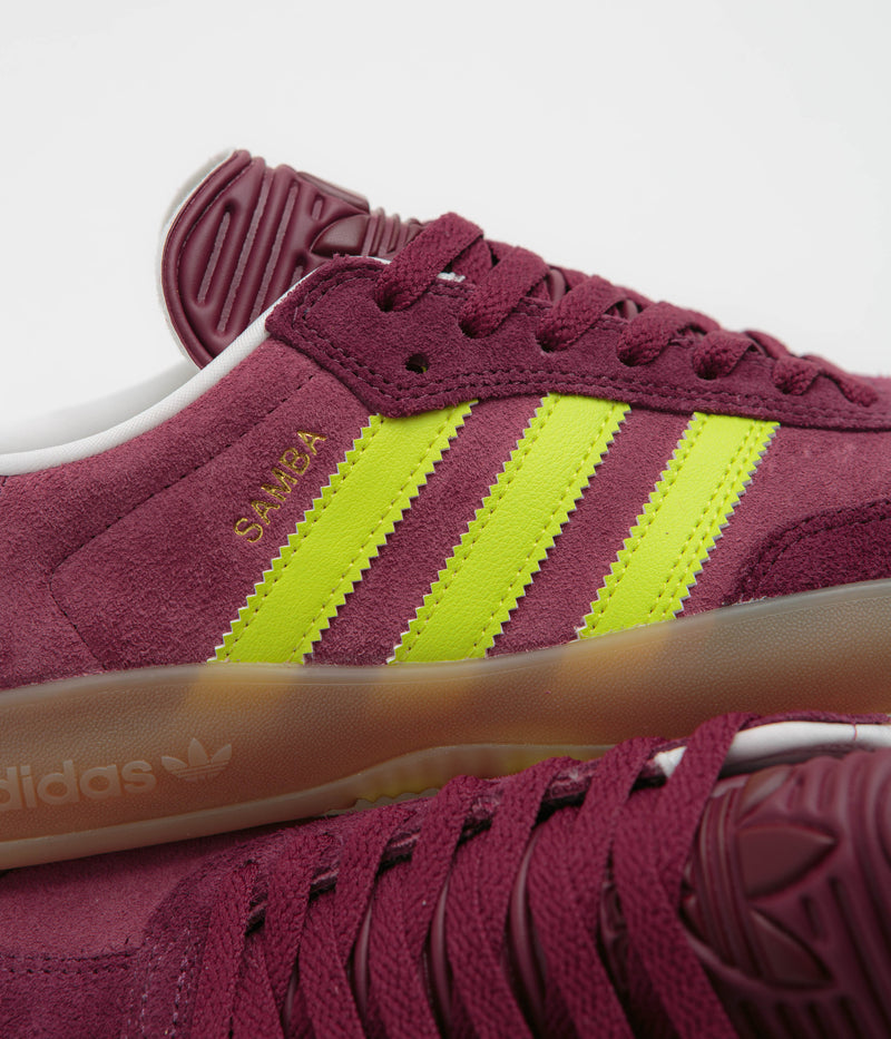 Adidas Puig Samba Shoes in Maroon and Semi Solar Yellow / Shadow Red
