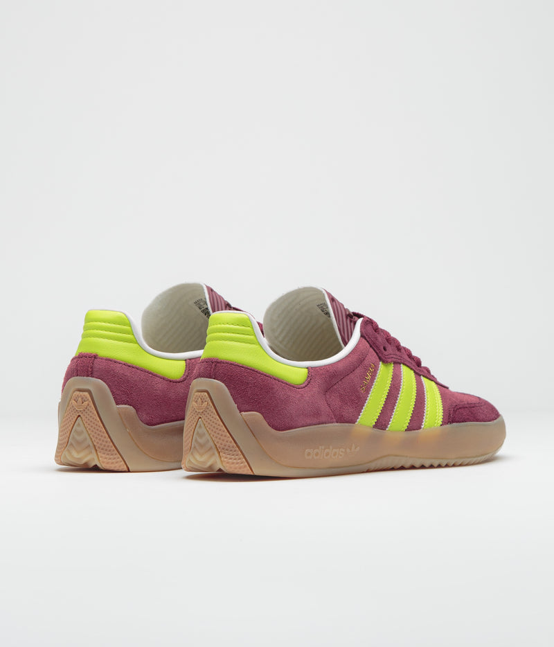 Adidas Puig Samba Shoes in Maroon and Semi Solar Yellow / Shadow Red