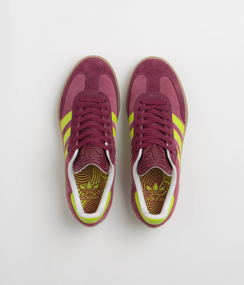 Adidas Puig Samba Shoes in Maroon and Semi Solar Yellow / Shadow Red