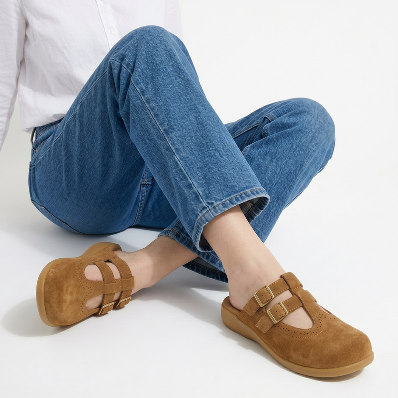 Camel Suede Women's Mary Jane Clogs