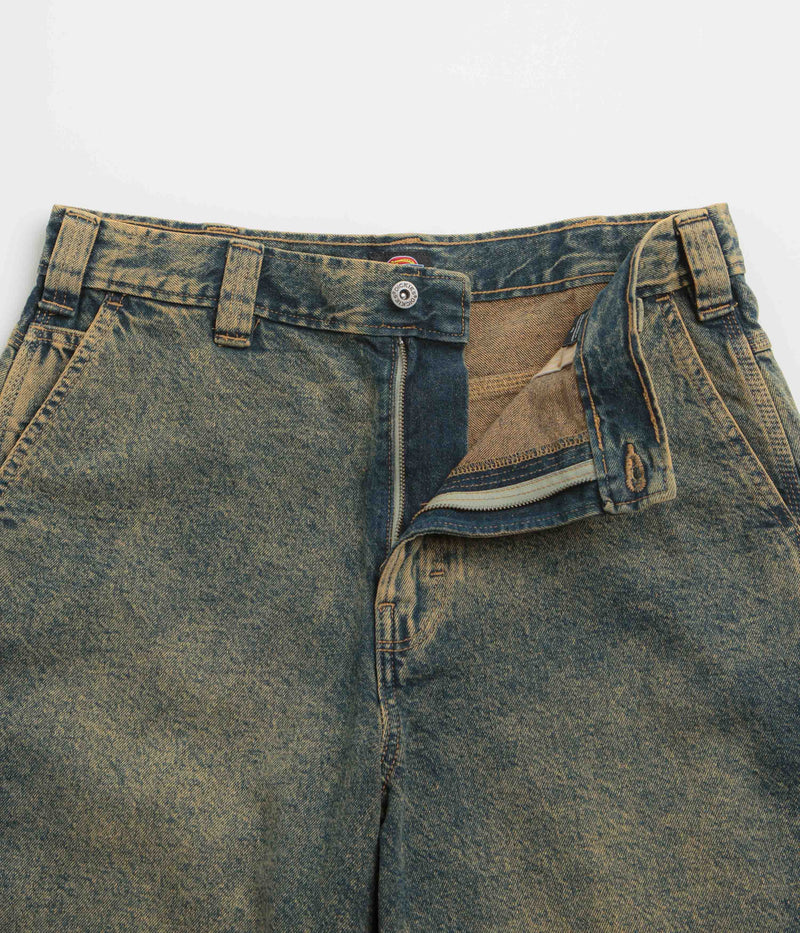 Dickies Madison Denim Shorts in Yellow Fade Indigo