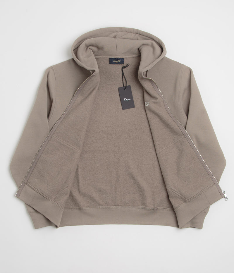 Dime Cursive Small Logo Full Zip Hoodie in Driftwood
