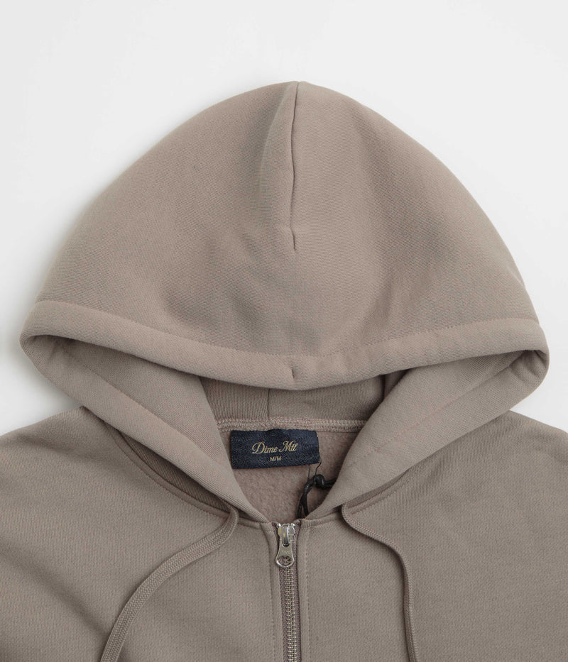 Dime Cursive Small Logo Full Zip Hoodie in Driftwood