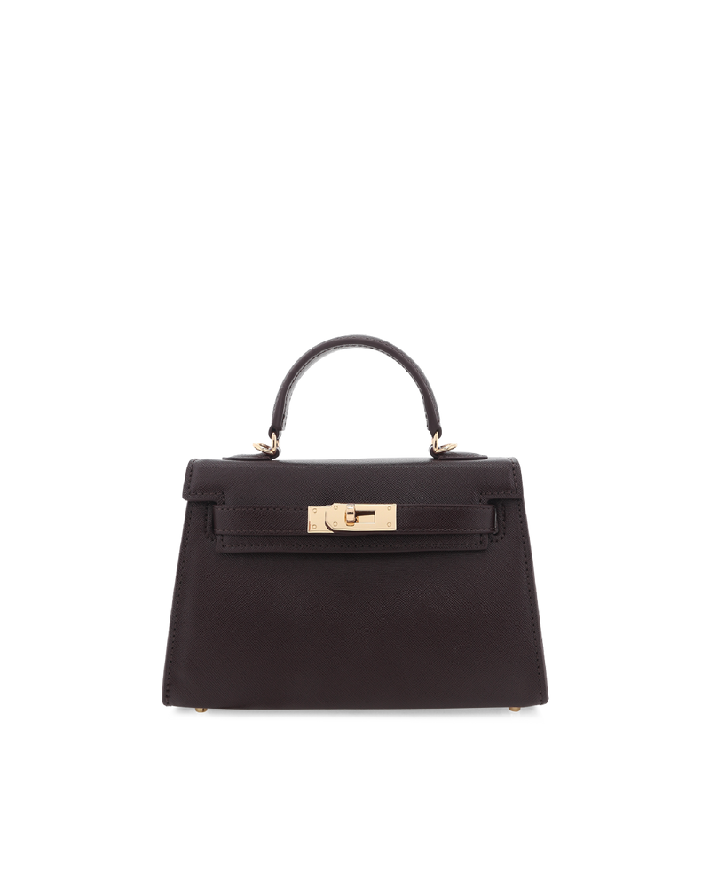 HARIETTE HANDLE BAG - DARK CACAO SAFFIANO-Handbags-Billini-Billini