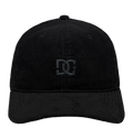 The Kids' DC Star Strapback Cap by DC Shoes is a black corduroy skate cap with a curved brim and an embroidered black DC Shoes logo on the front, shown against a plain white background.