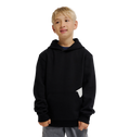 A young boy with short blond hair wears the DC Shoes Lanai Hoodie Youth pullover, featuring DC graphics, fleece warmth, and a front pocket. He pairs it with light pants and stands smiling against a plain white background.