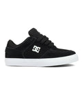 The Kids' Onyx Shoes by DC Shoes feature a minimal black design with a white logo, black laces, and a white rubber sole—displayed in side profile on a plain white background. Perfect for everyday style and comfort.