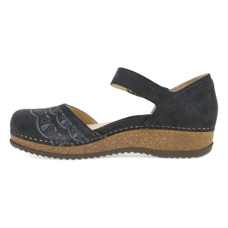 Side image of Mae Charcoal Embroidered Suede