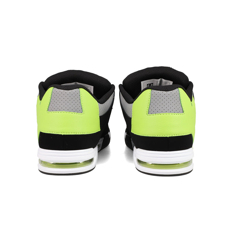 The Men's DC Command Shoes by DC Shoes are athletic sneakers featuring neon yellow, black, and gray panels with white midsoles and visible heel air cushioning, offering a street-ready look inspired by skate heritage.