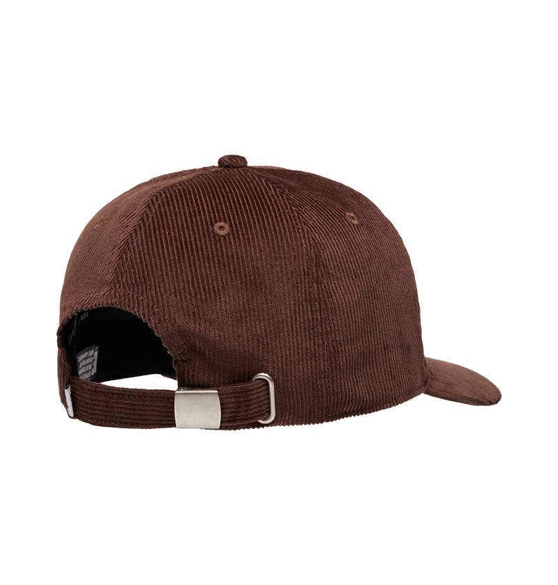 The Men's DC Cap Star Strapback by DC Shoes is a brown corduroy skate cap with a curved brim and adjustable strap with metal buckle, subtle DC branding, and shown from the back on a plain white background.