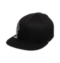 The Men's DC Omega 2 Cap by DC Shoes is a black skate snapback with a flat brim, shown angled on a white background. Part of the white embroidered DC branding appears on the front left side.