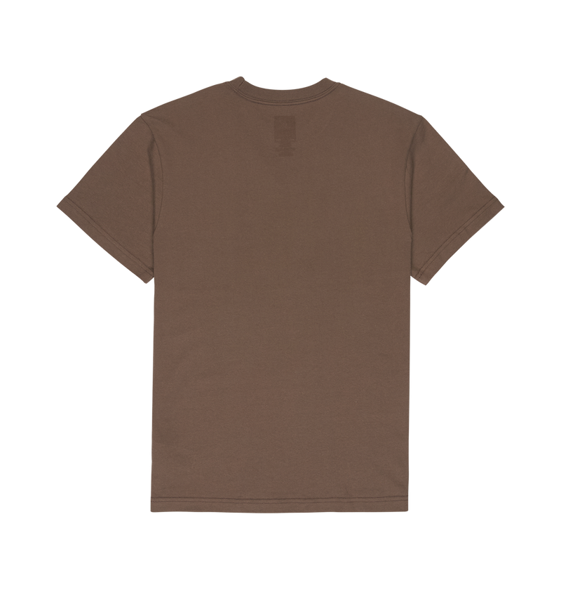 The Men's DC Star Tee by DC Shoes is a relaxed fit brown short-sleeve t-shirt shown laid flat from the back on a white background.