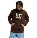 The Men's DC Star Hoodie by DC Shoes is a brown fleece pullover with a large light-colored DC logo on the chest and a front kangaroo pocket, shown against a white background.