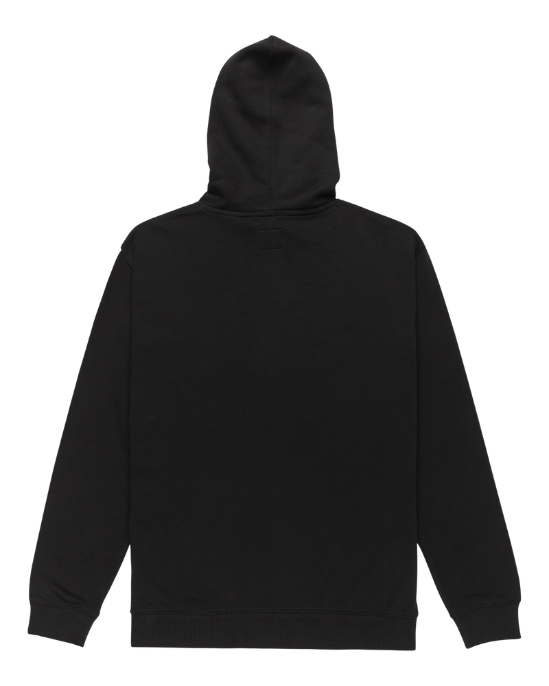 The Men's Star Hoodie by DC Shoes is shown from the back, featuring long sleeves and a plain black design with no visible logos. The hoodie is laid flat on a white background.