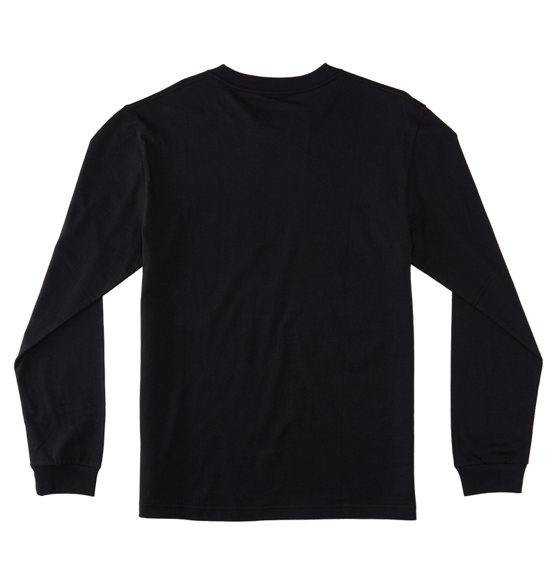 The Men's DC Star Tee by DC Shoes is a plain black long-sleeve t-shirt shown from the back, laid flat on a white background—ideal for layering during skate sessions.