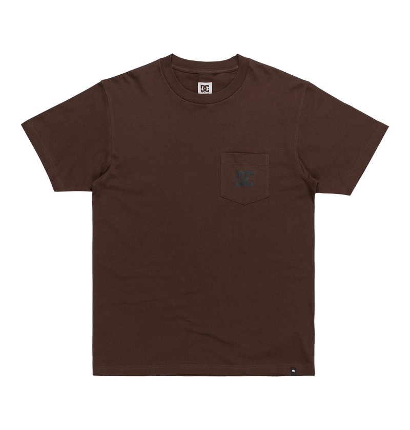 The Men's DC Star Pocket Tee by DC Shoes is a relaxed fit brown cotton t-shirt with short sleeves, a chest pocket, and a small DC logo on the pocket, shown against a white background.