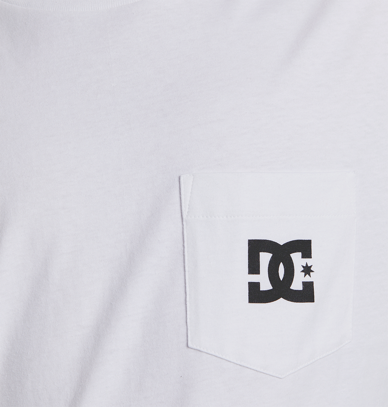 Men's DC Star Pocket Tee by DC Shoes in soft white cotton, featuring a small chest pocket with a printed black DC logo and star.