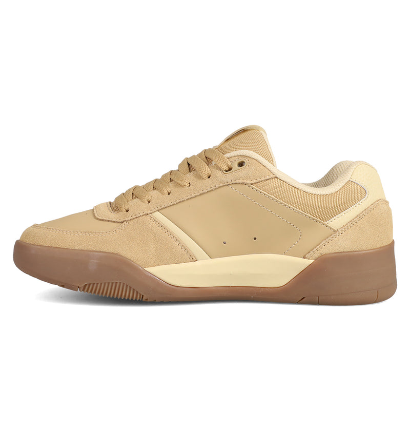 The Men's Fractal S Shoes by DC Shoes feature a tan and beige suede and mesh upper, rubber sole, and lace-up closure for street-ready style and comfort, shown in side profile against a white background.