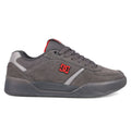 The Men's Fractal SE Shoes by DC Shoes feature a grey suede upper, thick sole, padded collar, grey laces, red DC logo, and black outsole—a low-top design blending street style with all-day performance comfort.