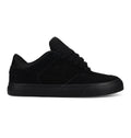 The Men's Onyx Shoes by DC Shoes feature a black low-top design with an Onyx suede and mesh upper, thick rubber sole, and black laces, displayed in side profile against a white background.