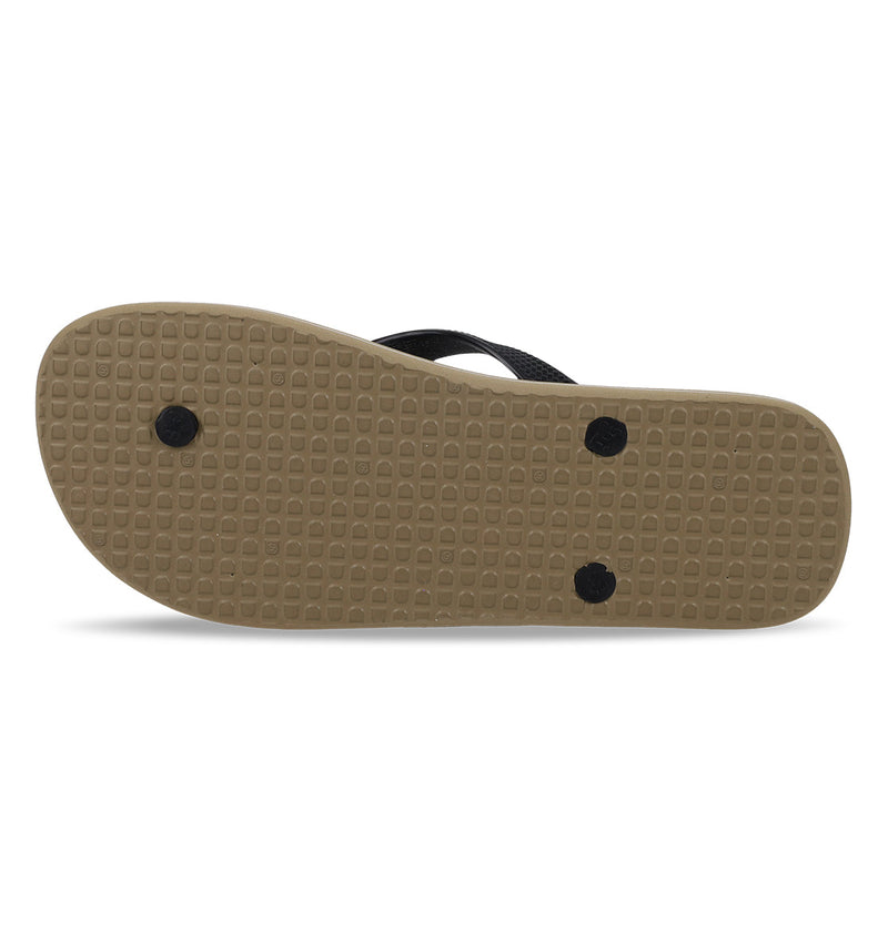 The image shows the sole of DC Shoes Men's Spray Graffik Slides in beige, featuring a textured grid pattern and three black strap plugs—a perfect casual or post-skate must-have.
