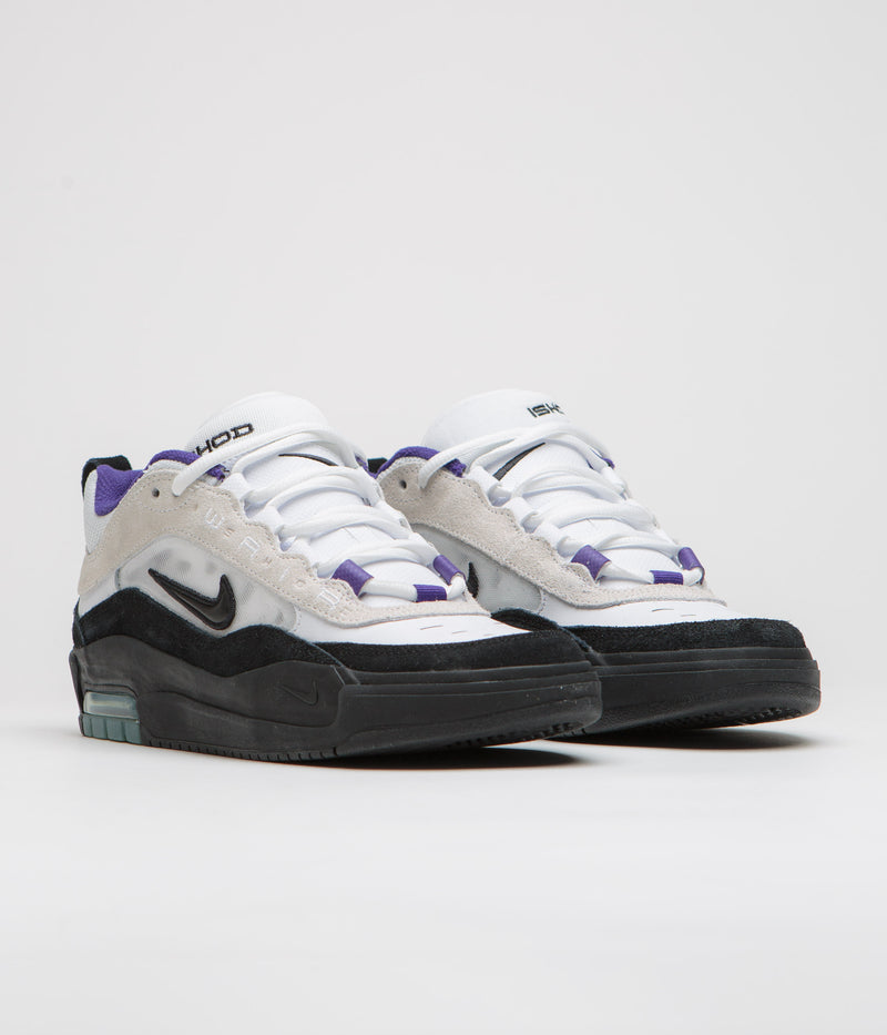 Nike SB Air Max Ishod Shoes in White and Black and Court Purple - Black