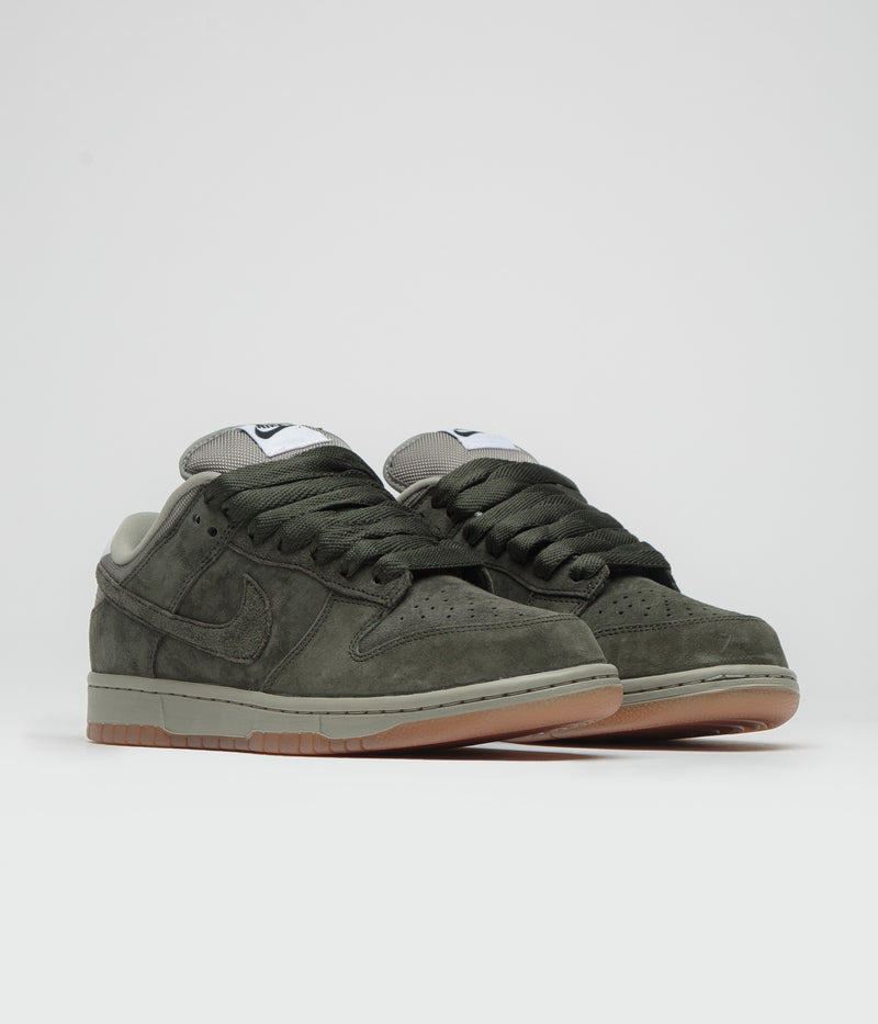 Nike SB Dunk Low Pro B Shoes in Sequoia and Sequoia and Light Army - White