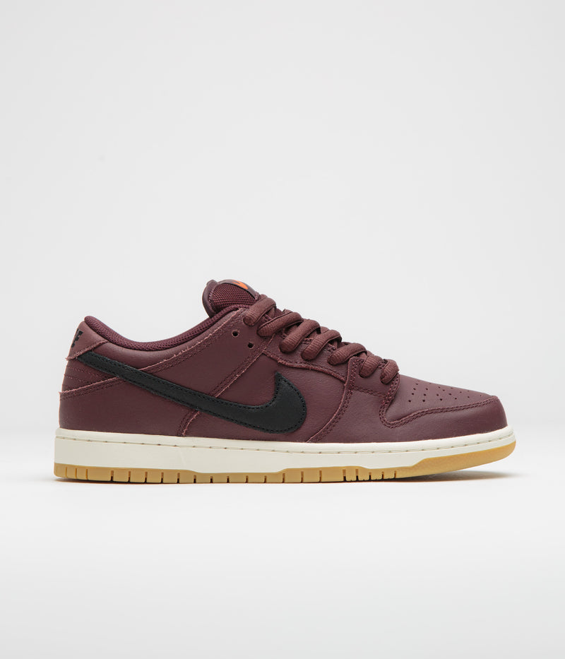 Nike SB Orange Label Dunk Low Pro Shoes in Burgundy Crush and Black and Mystic Dates - Sail