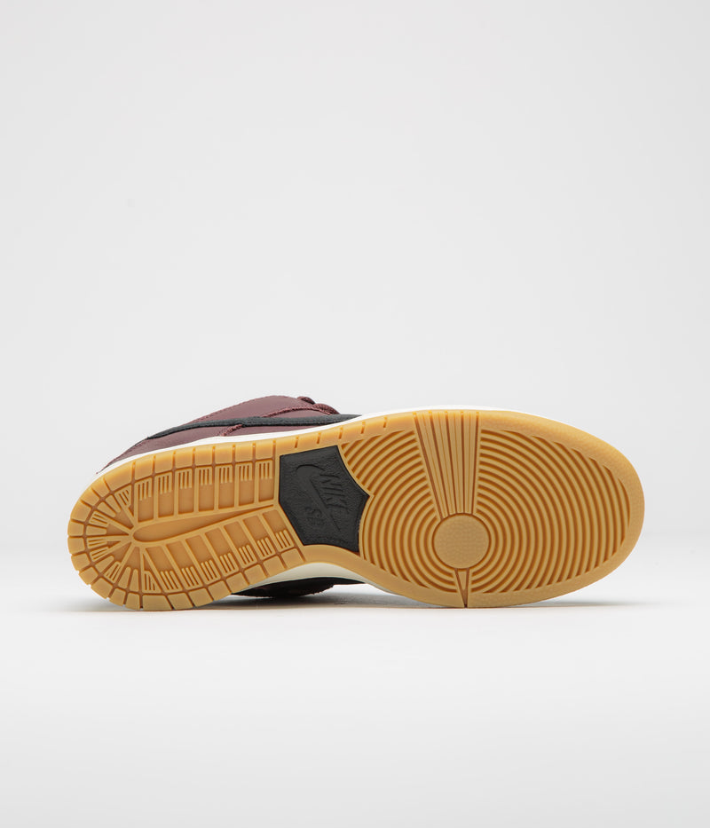 Nike SB Orange Label Dunk Low Pro Shoes in Burgundy Crush and Black and Mystic Dates - Sail