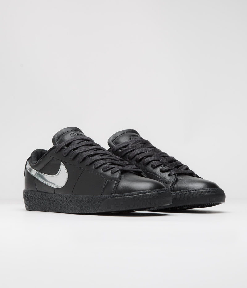Nike SB x Dancer Skateboards Blazer Low Shoes in Black and Metallic Silver / Black