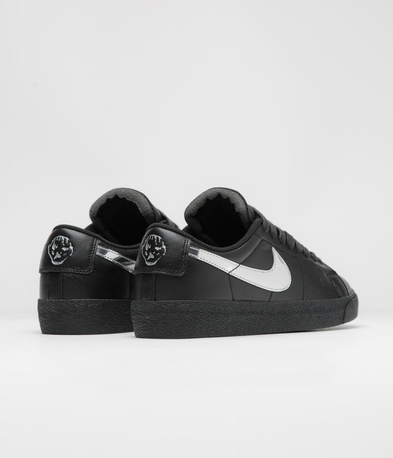 Nike SB x Dancer Skateboards Blazer Low Shoes in Black and Metallic Silver / Black