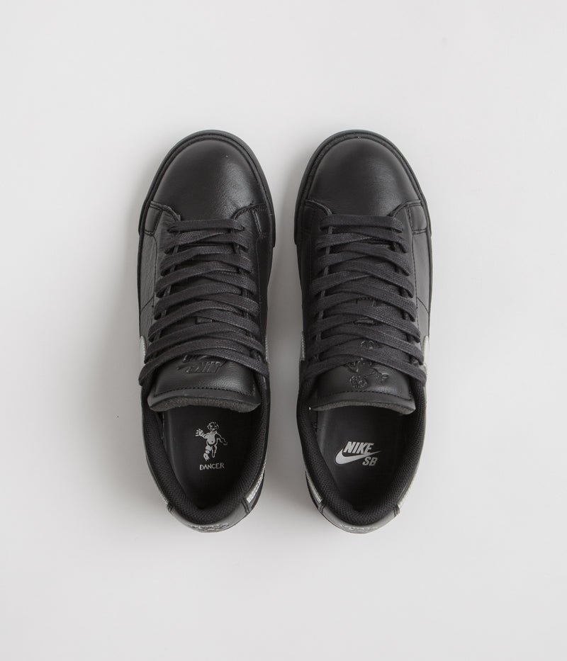 Nike SB x Dancer Skateboards Blazer Low Shoes in Black and Metallic Silver / Black