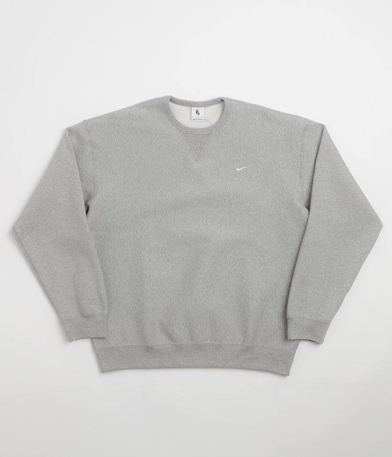 Nike Solo Swoosh Crewneck Sweatshirt in Dark Grey Heather and White / White