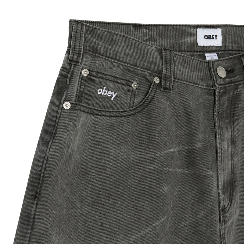 Obey Bigwig Baggy Denim Shorts - Black Wrinkle Wash