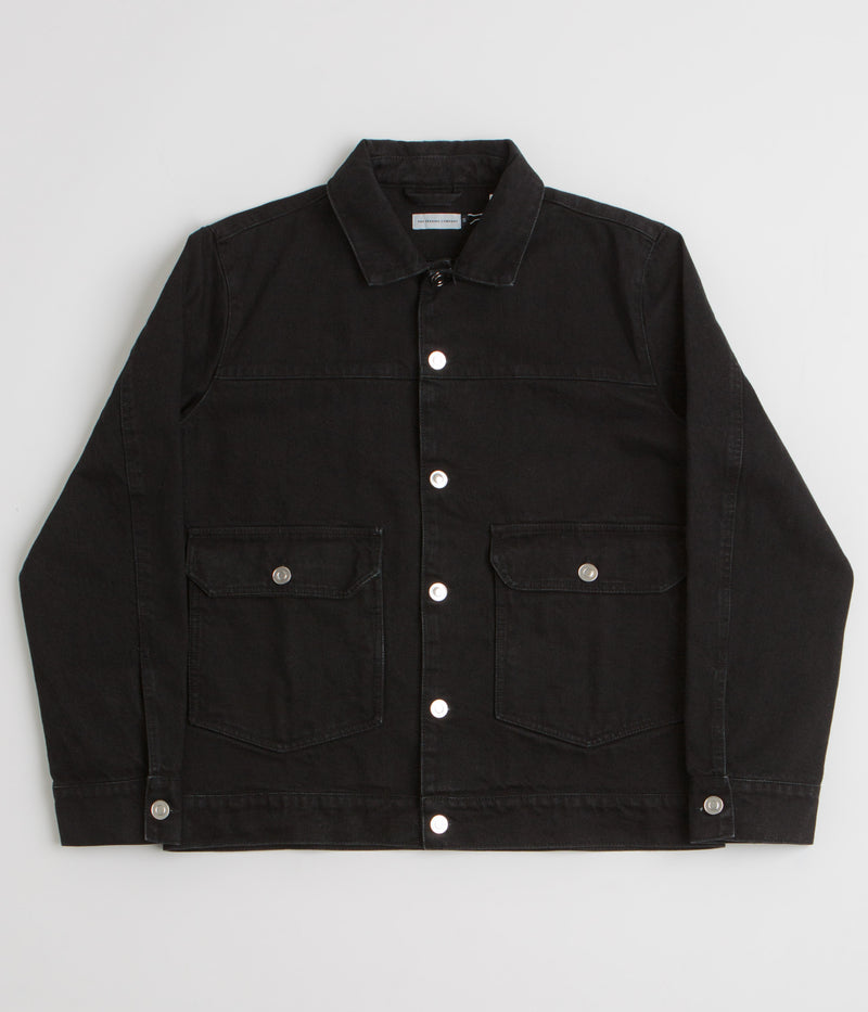 Pop Trading Company Full Button Denim Jacket in Rinsed Black