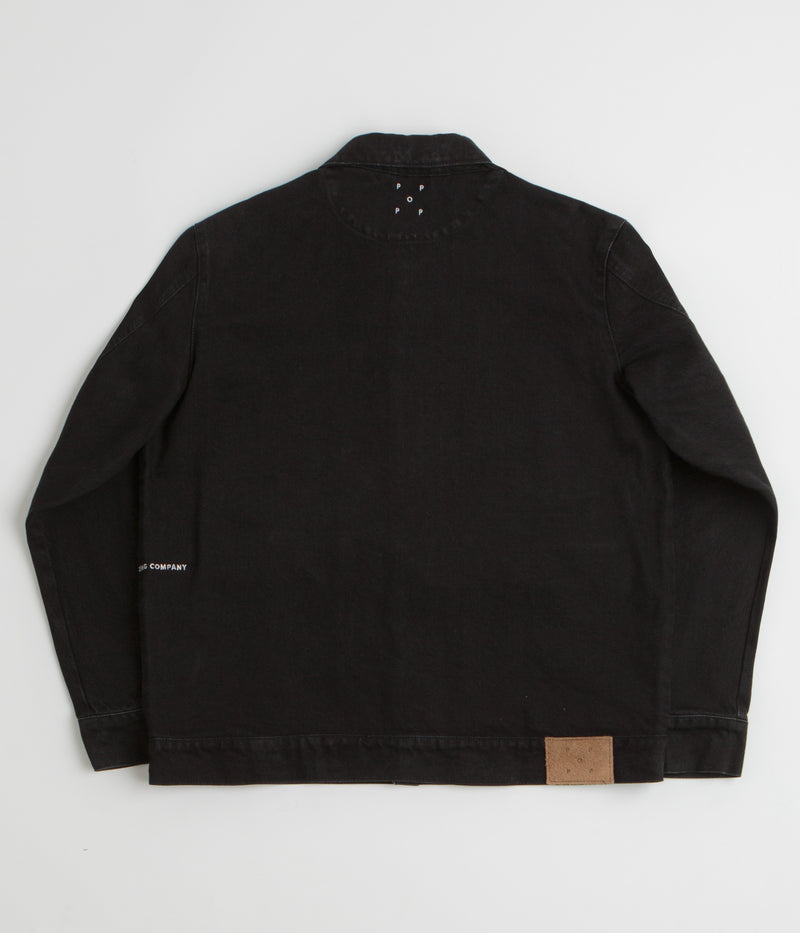 Pop Trading Company Full Button Denim Jacket in Rinsed Black