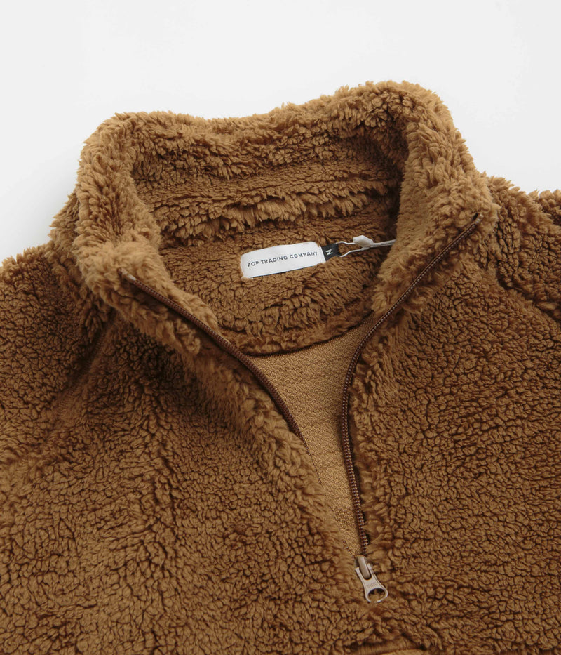 Pop Trading Company Polar 1/2 Zip Fleece Sweatshirt in Bison