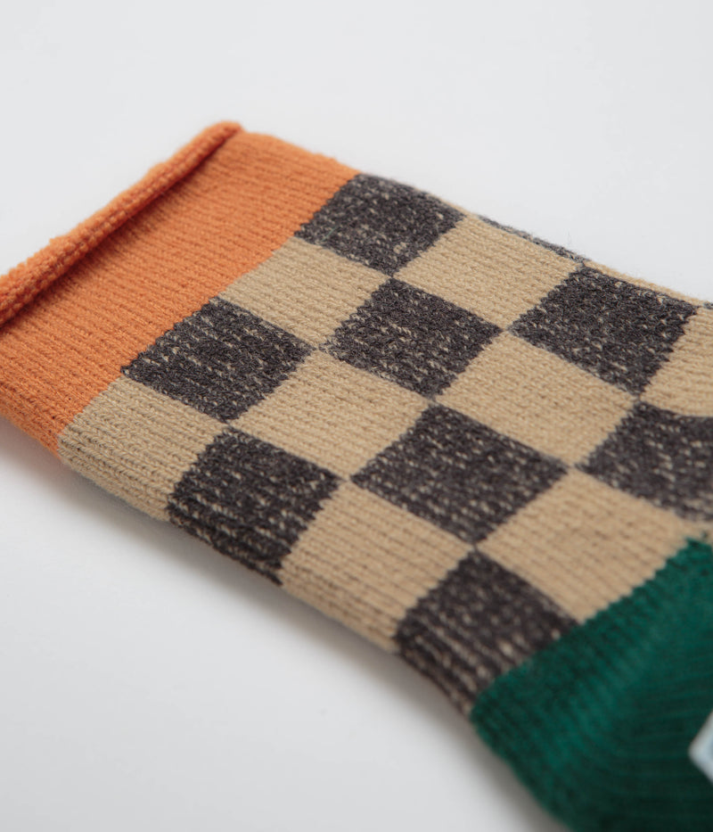 RoToTo Pile Room Socks in Light Orange and Dark Green
