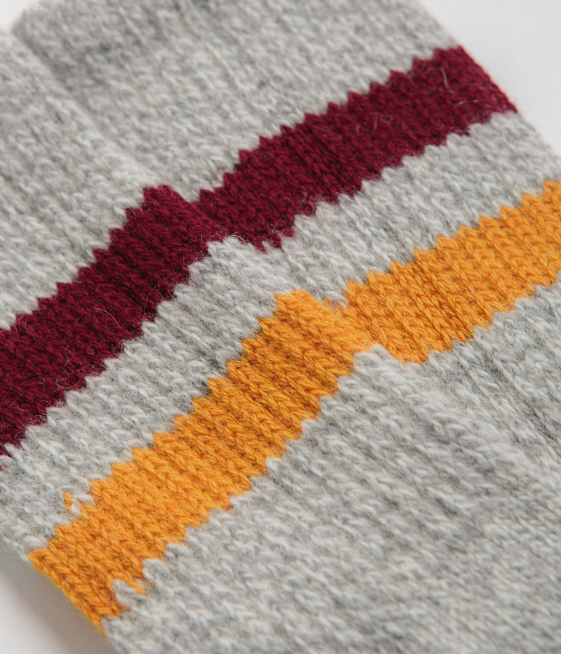 RoToTo Retro Winter Socks in Grey and Burgundy / Dark Yellow