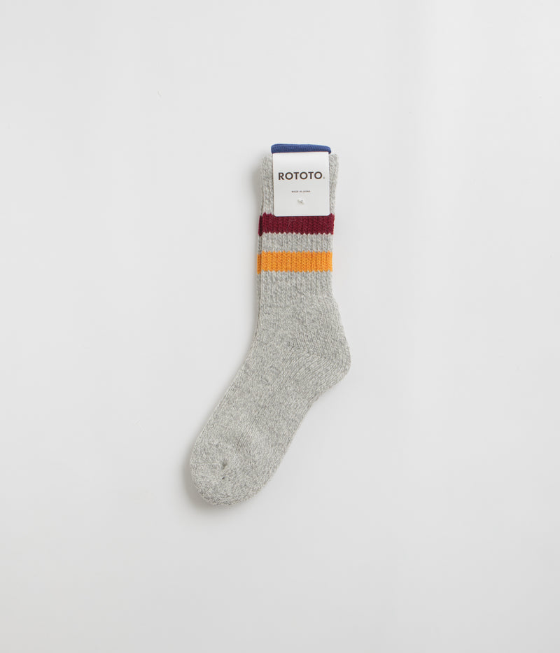 RoToTo Retro Winter Socks in Grey and Burgundy / Dark Yellow