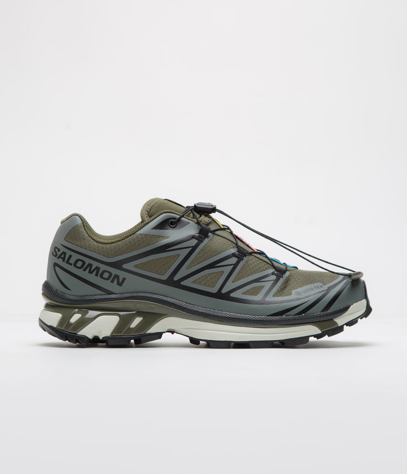 Salomon XT-6 GTX Shoes in Olive Night and Sedona Sage / Black