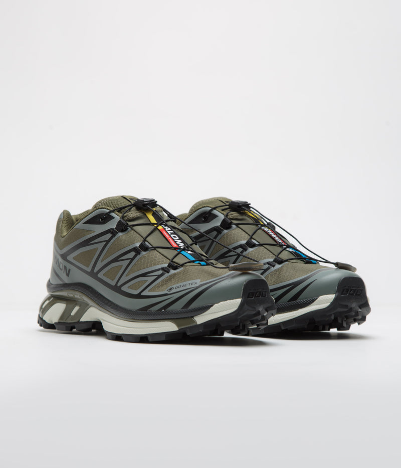 Salomon XT-6 GTX Shoes in Olive Night and Sedona Sage / Black