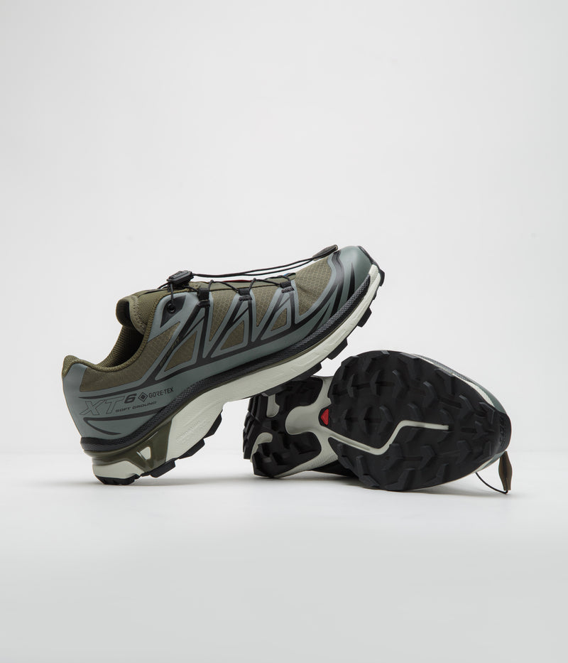 Salomon XT-6 GTX Shoes in Olive Night and Sedona Sage / Black