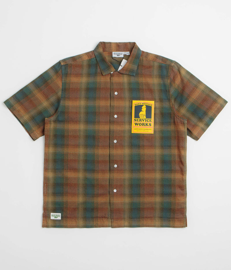 Service Works Plaid Resort Short Sleeve Shirt in Brown