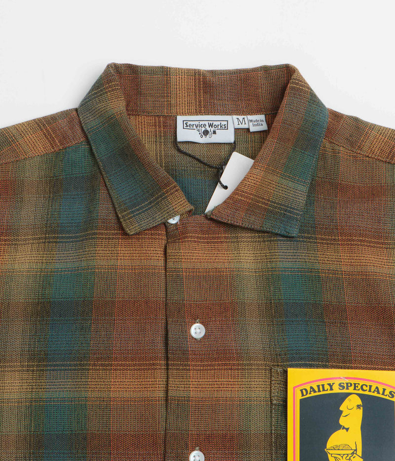 Service Works Plaid Resort Short Sleeve Shirt in Brown