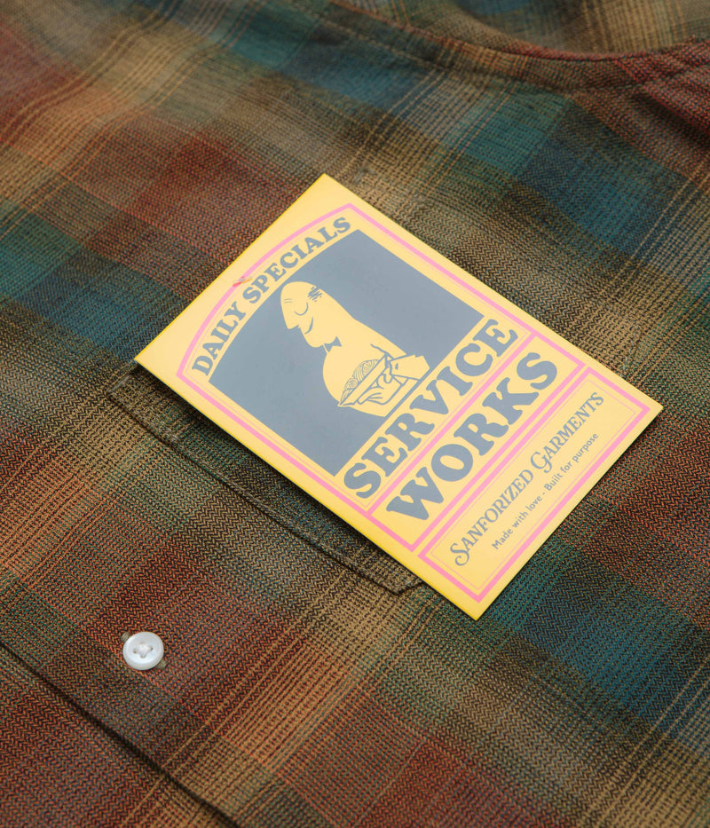 Service Works Plaid Resort Short Sleeve Shirt in Brown