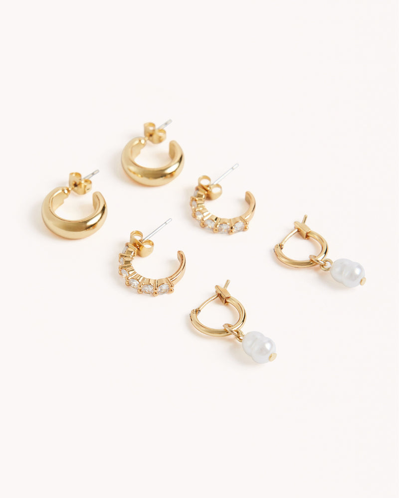 TASMIN 3 PACK EARRINGS - GOLD PLATED 18K-JEWELLERY-Billini-Billini